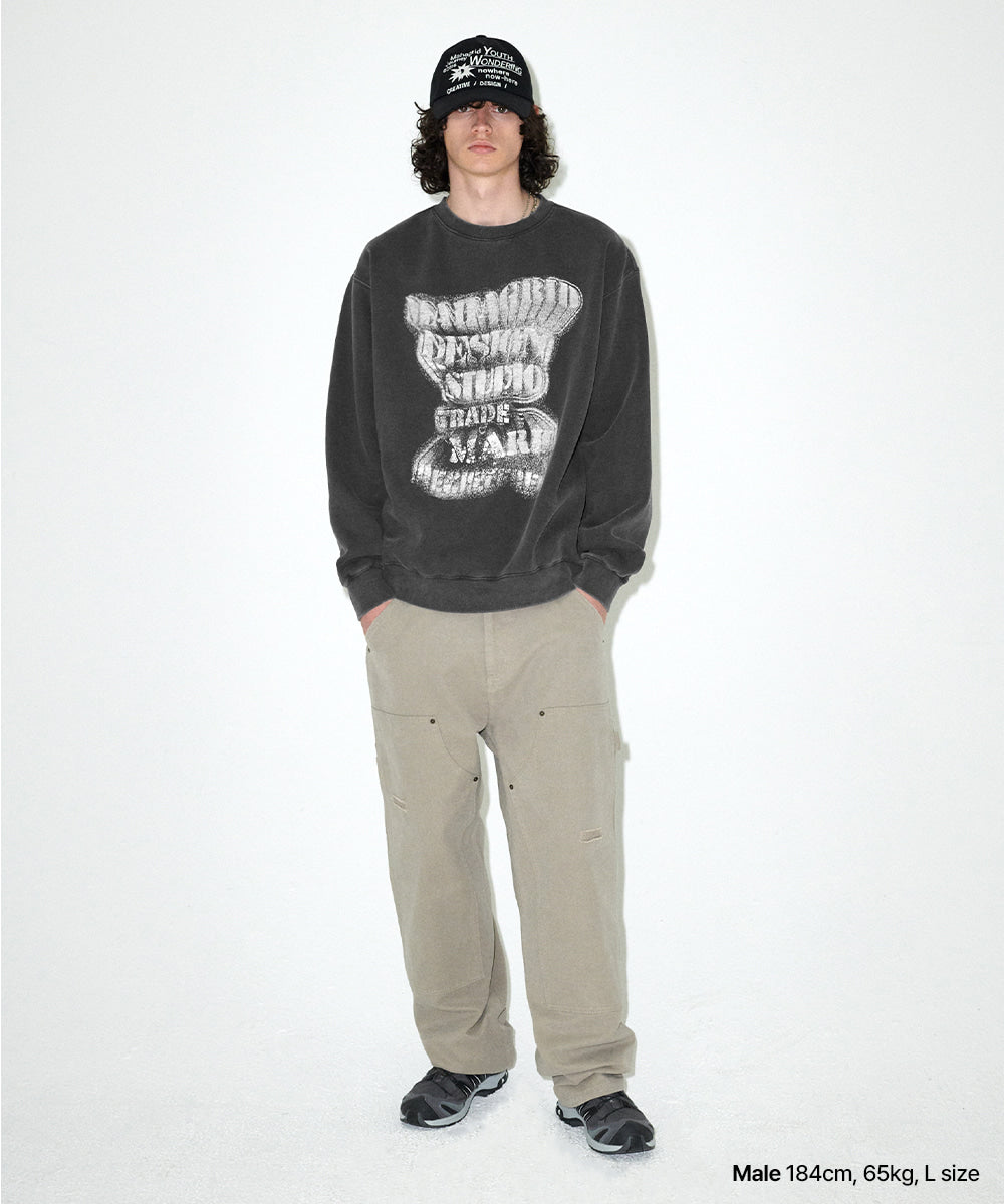 Mahagrid GRUNGE SLOGAN PIGMENT SWEATSHIRT [CHARCOAL]