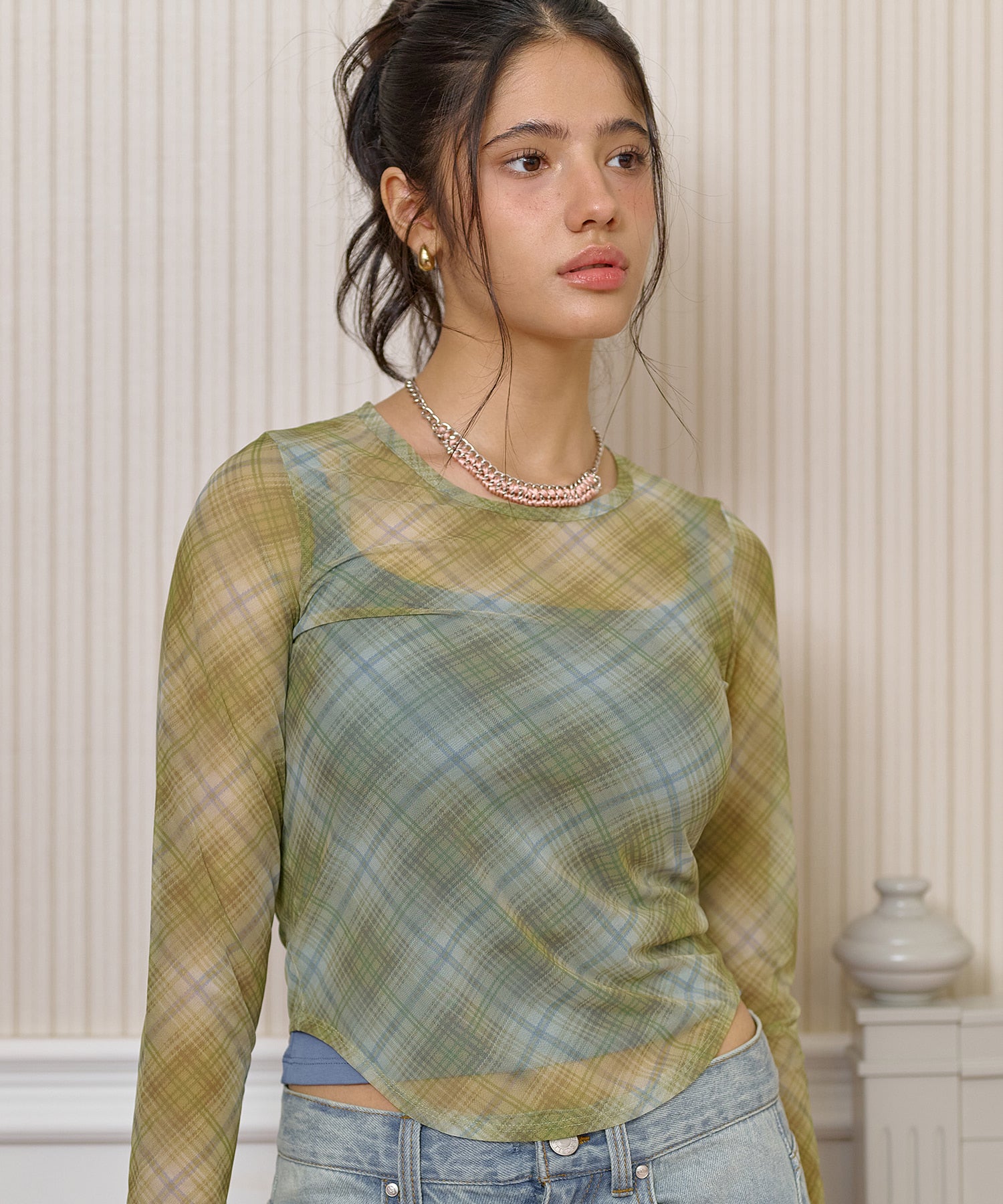 Bitter Cells Check See Through Long Sleeve - Olive