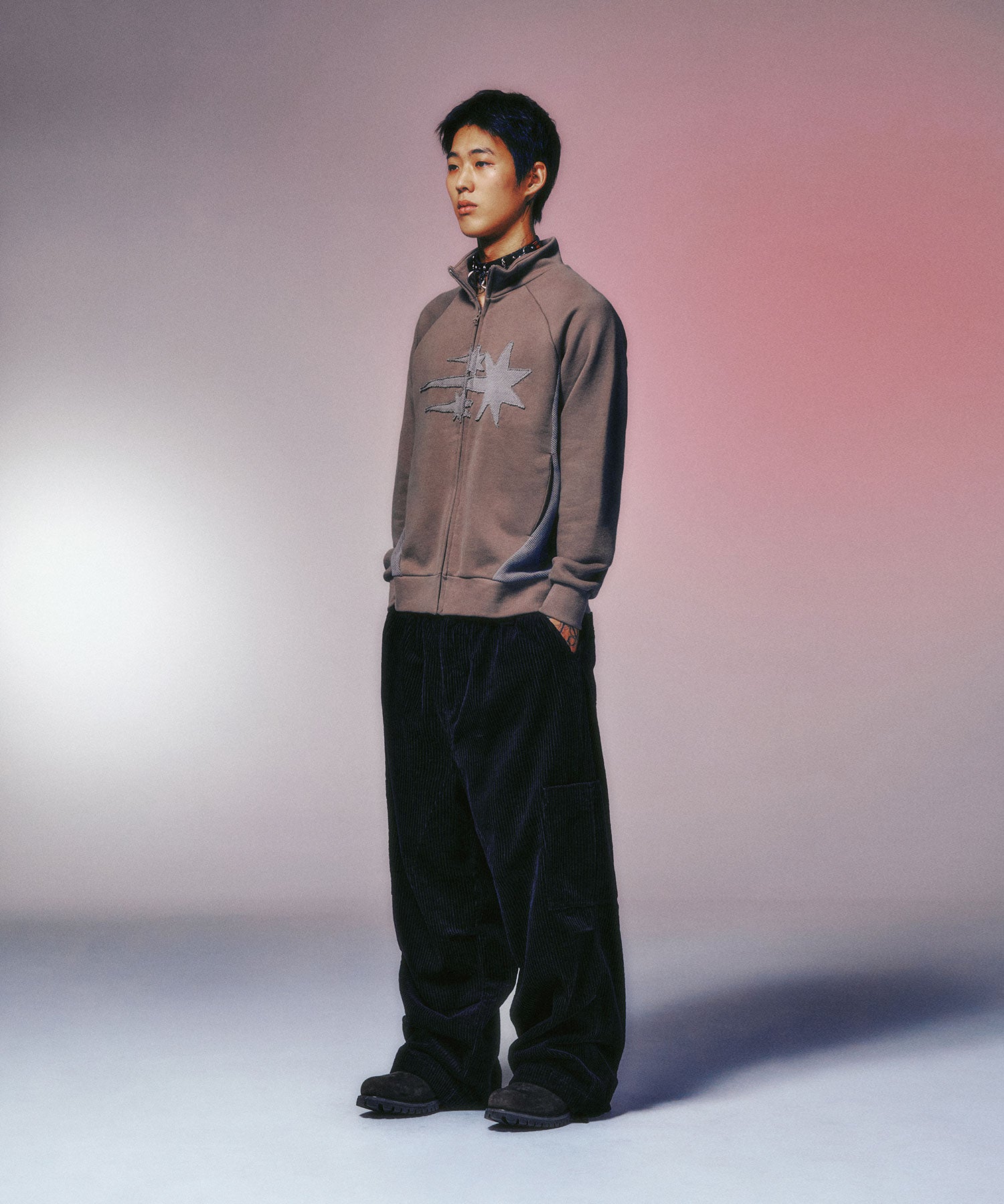 Nice Ghost Club 3 Stars Sweat Jersey Zip Up [Beige]