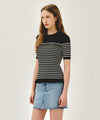 Marithé François Girbaud W RUFFLE POINT STRIPE HALF KNIT PULLOVER black