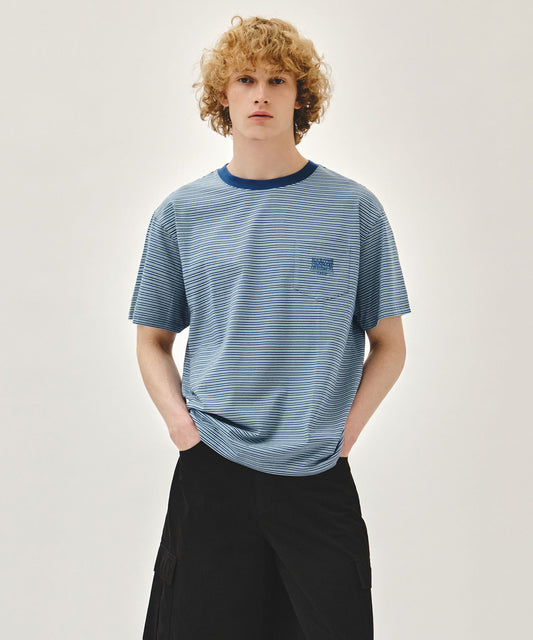 Marithé François Girbaud SMALL CLASSIC LOGO STRIPE RINGER TEE blue