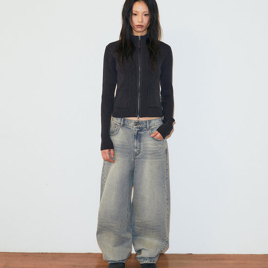 Mahagrid Two Tone Zip Up Cardigan