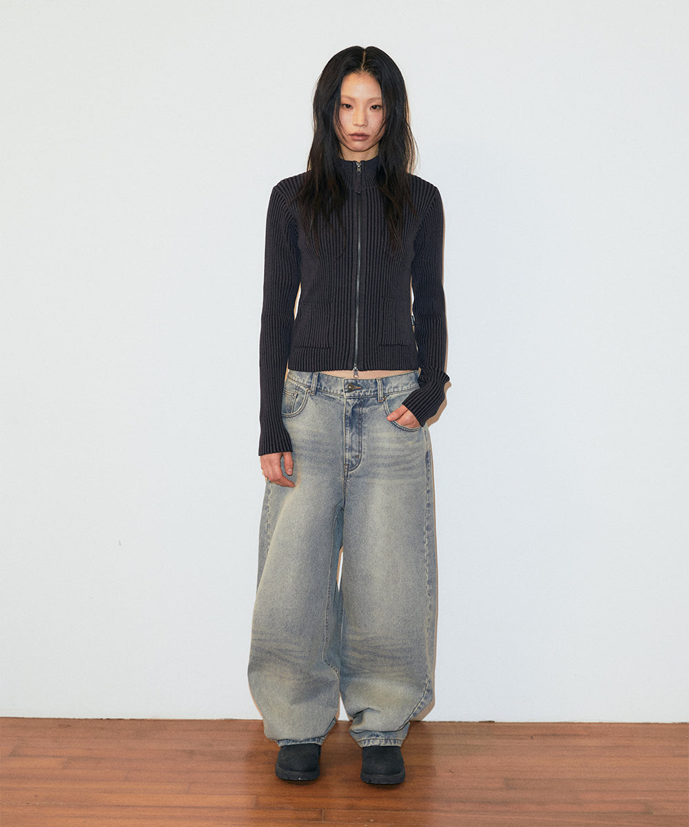 Mahagrid Two Tone Zip Up Cardigan