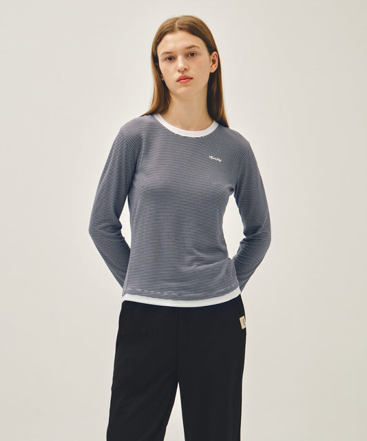 Marithé François Girbaud W RINGER STRIPE LONG SLEEVE TEE