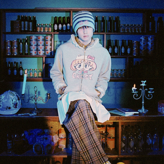 Nice Ghost Club Soul Pussy Cat Ghost Soul Girl Cat Hoodie Zip Up Grey