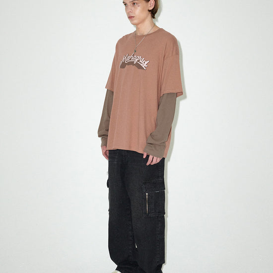 Mahagrid Symbol Layered Long Sleeve Tee Brown