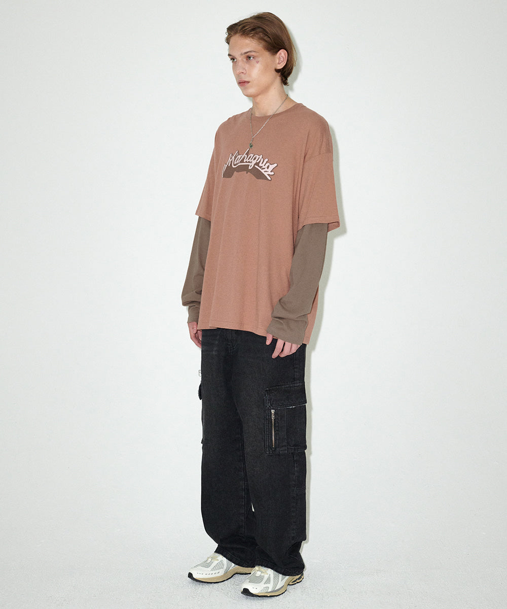 Mahagrid Symbol Layered Long Sleeve Tee Brown