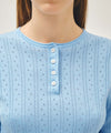 Marithé François Girbaud Women's Crochet Half Button Knit in Sky Blue
