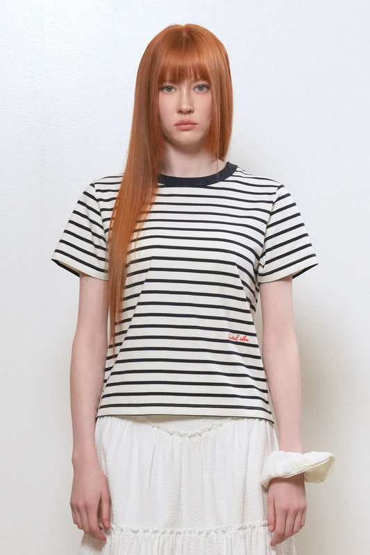 General Idea WOMAN Colour-Block Stripe Short Sleeve T-Shirt [WHITE]