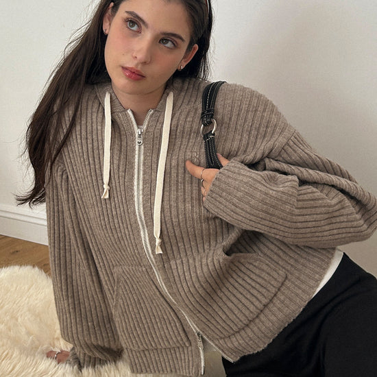 Bitter Cells Essential Ribbed Knit Hood Zip Up