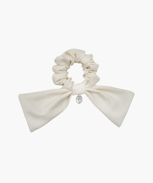 Marithé François Girbaud Circle Logo Ribbon Hair Scrunchie in Ivory