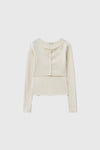 General Idea WOMAN Boat Neck Cardigan Sleeveless Set [IVORY]