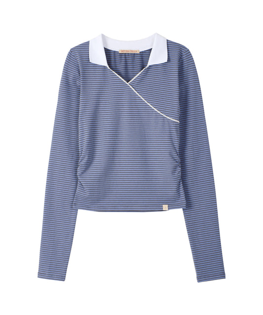 Bitter Cells Due Stripe Collar Tee-Blue