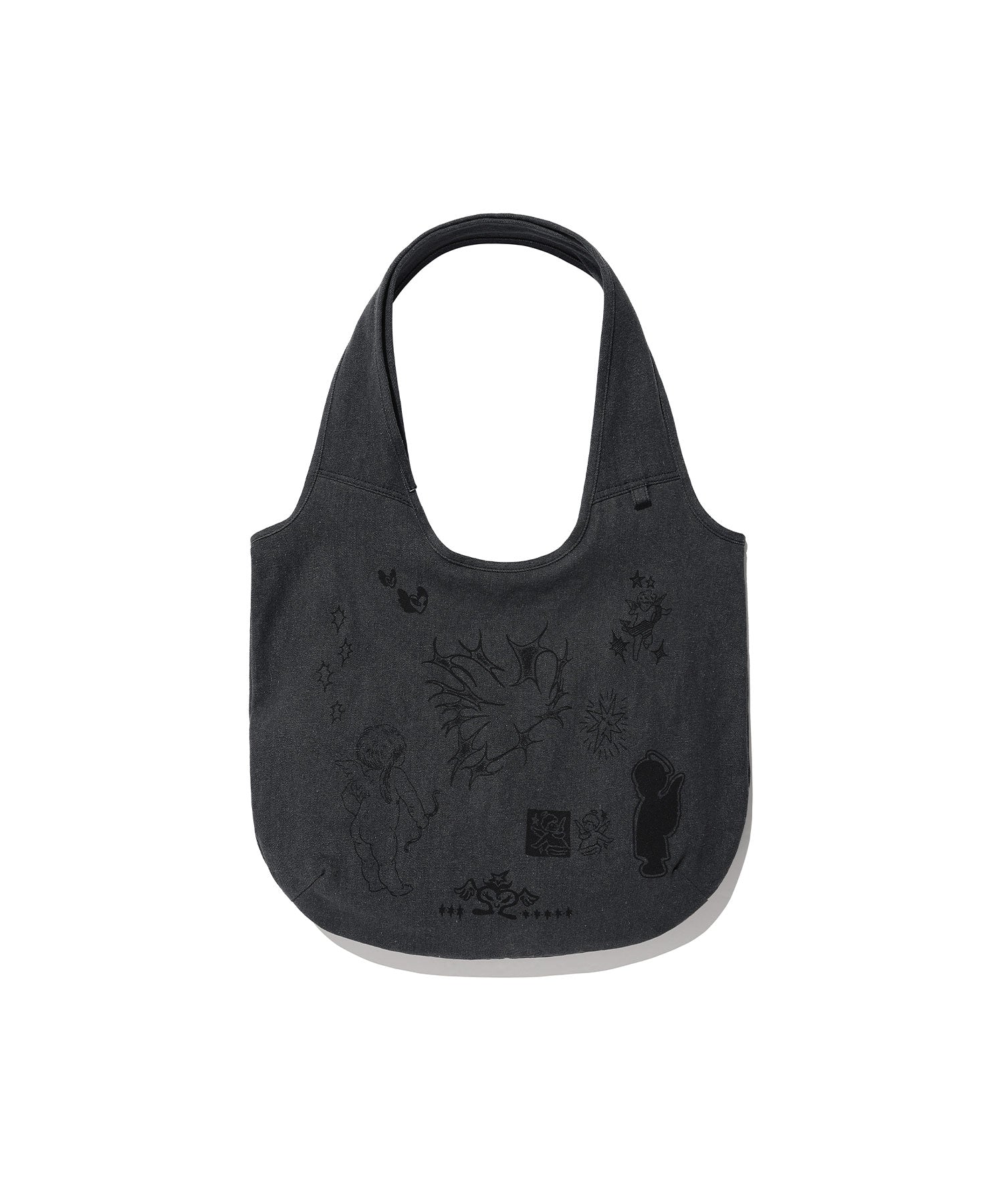 Nice Ghost Club Denim Doodle Shoulder Tote Bag