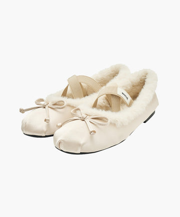 Marithé François Girbaud NU WEEK CROSS BANDING RIBBON FUR FLAT SHOES Light Beige