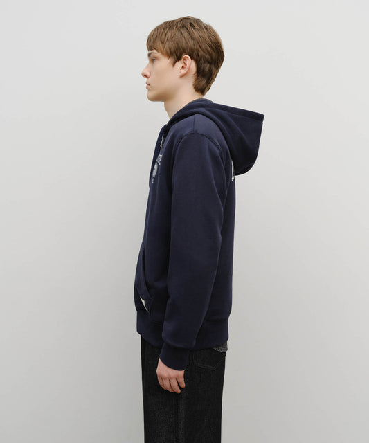 Marithé François Girbaud Big College Logo Graphic Zip-Up Hoodie Navy
