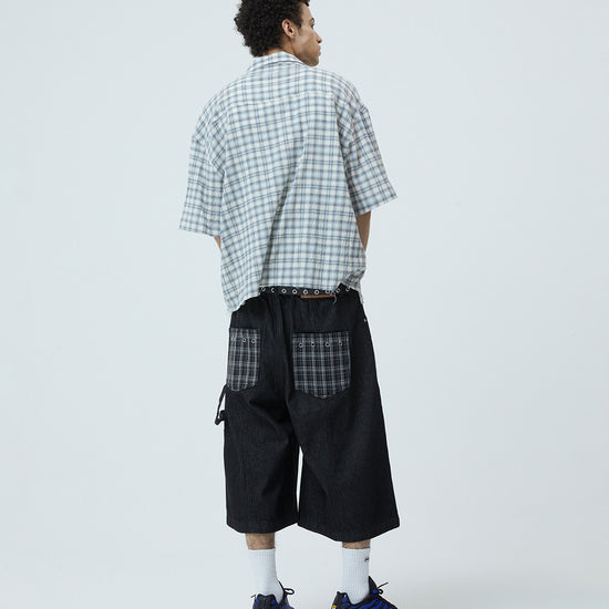 Mahagrid Bermuda Check Pocket Denim Shorts [Black]
