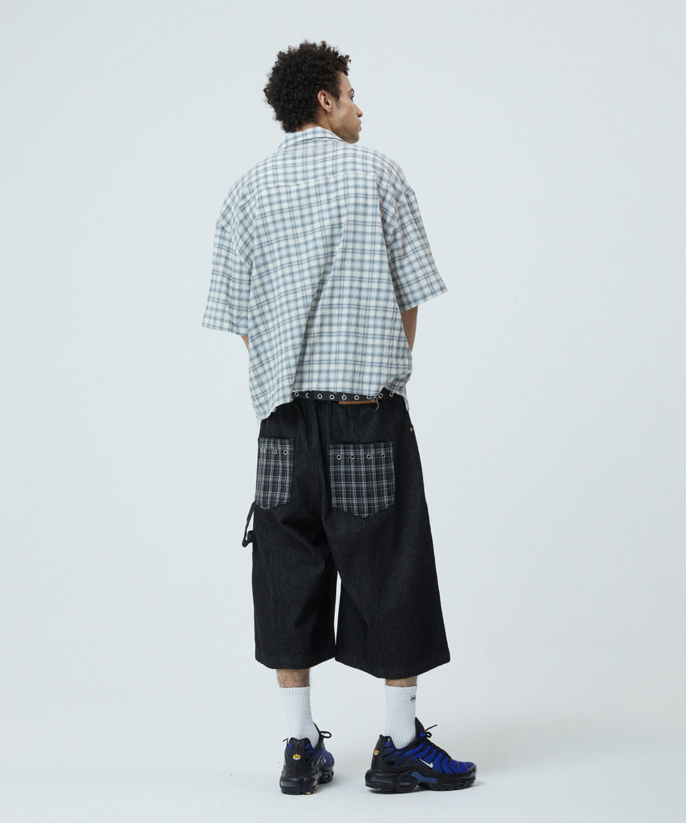 Mahagrid Bermuda Check Pocket Denim Shorts [Black]