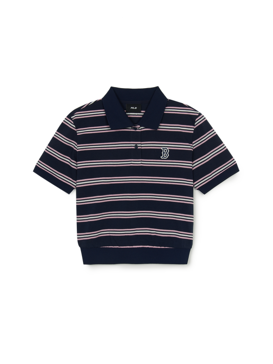 MLB Women's Varsity Stripe Crop Polo T-shirt