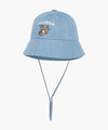 Marithé François Girbaud Kids Bear Embroidery Round Bucket Hat Light Blue