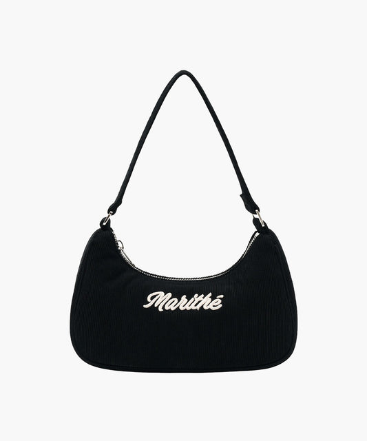Marithé François Girbaud Embroidery Logo Corduroy Shoulder Bag Brown