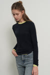 General Idea WOMAN Airy Round Neck Pin Tuck T-Shirt [NAVY]