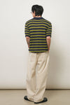 General Idea UNISEX One-Button Collar Stripe Half Knit