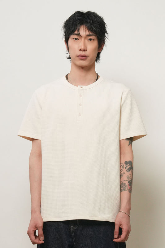 General Idea MAN Waffle Henley Neck Short Sleeve T-Shirt