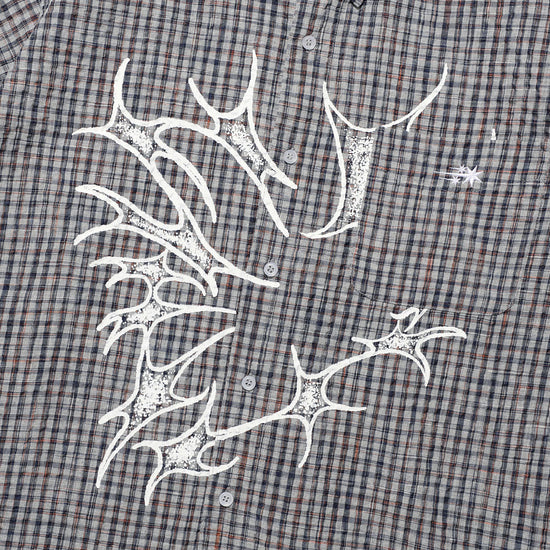 Nice Ghost Club Tornado Star Check Big Big Half Shirt [Grey]
