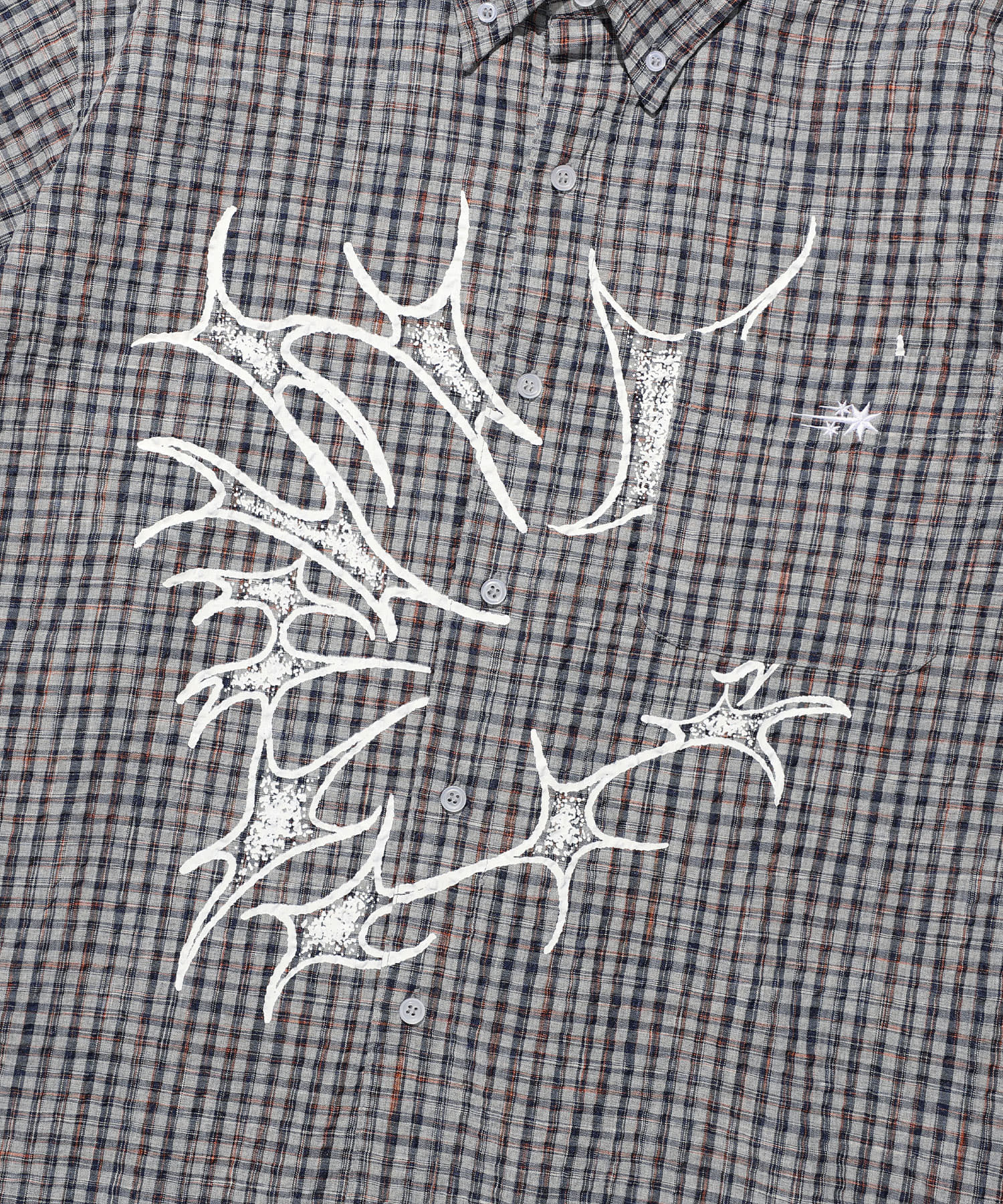 Nice Ghost Club Tornado Star Check Big Big Half Shirt [Grey]