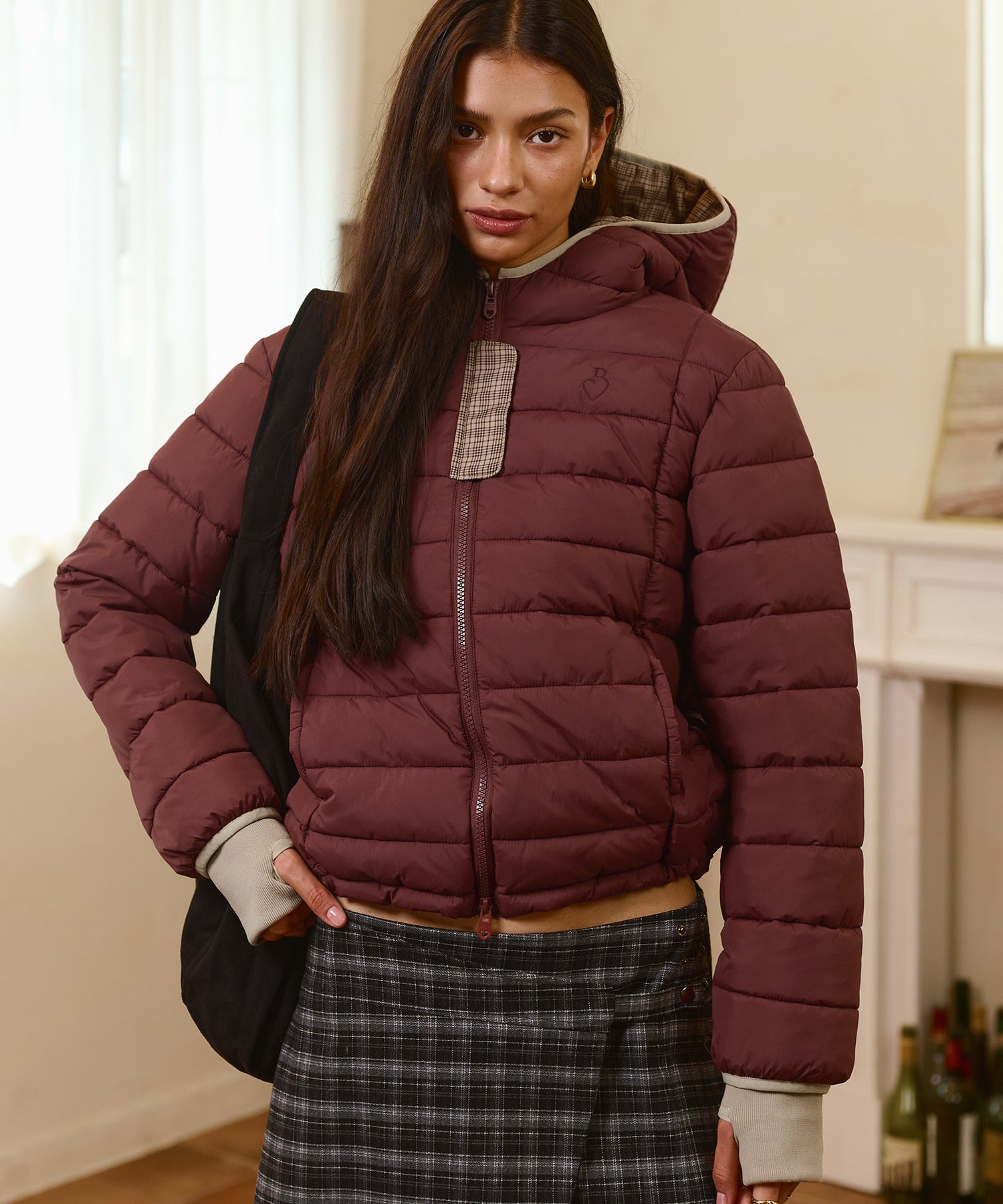 Bitter Cells Hood Check Light Puffer Jacket