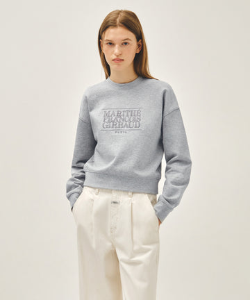 Marithé François Girbaud W CLASSIC LOGO CROP SWEATSHIRT heather gray