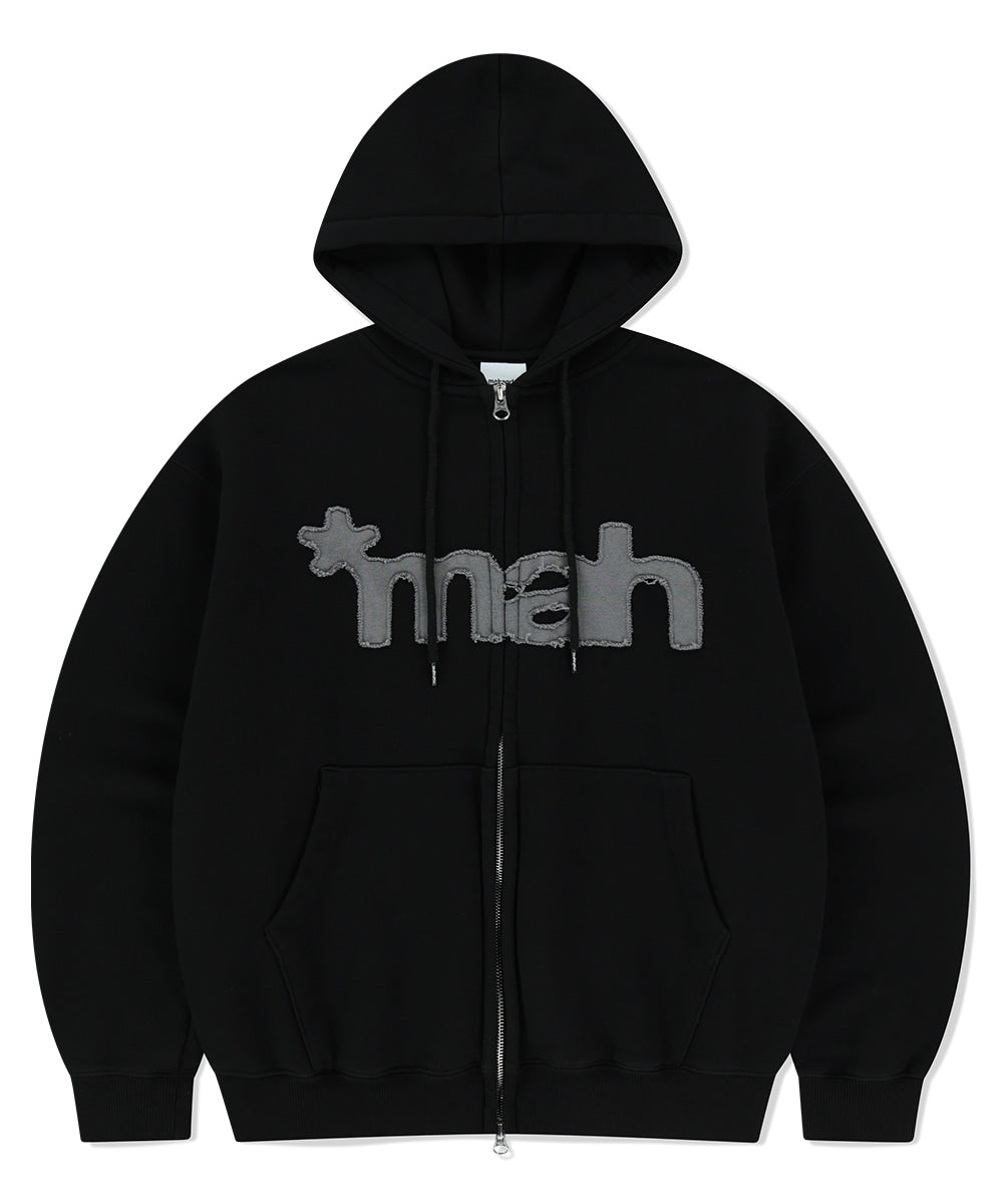 Mahagrid mah CUT OFF APPLIQUE ZIP-UP HOODIE
