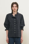 General Idea WOMAN Check Ruffle Blouse [DARK NAVY]