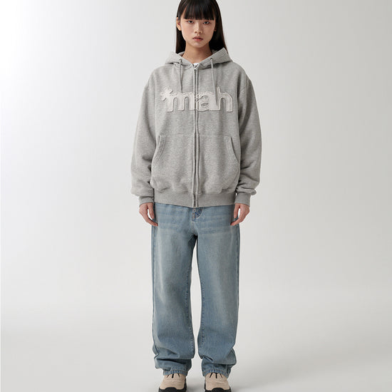 Mahagrid mah CUT OFF APPLIQUE ZIP-UP HOODIE