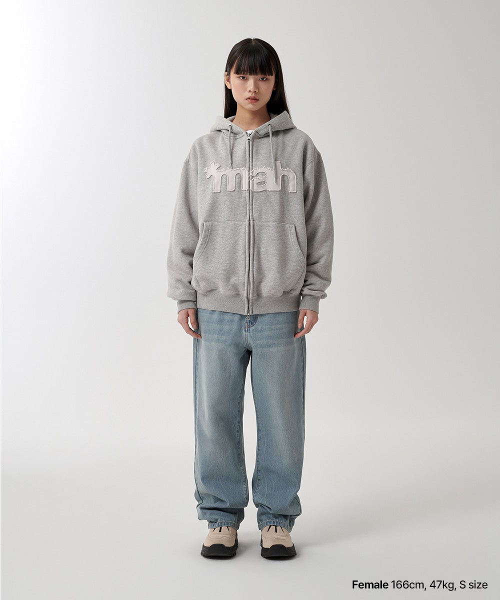 Mahagrid mah CUT OFF APPLIQUE ZIP-UP HOODIE