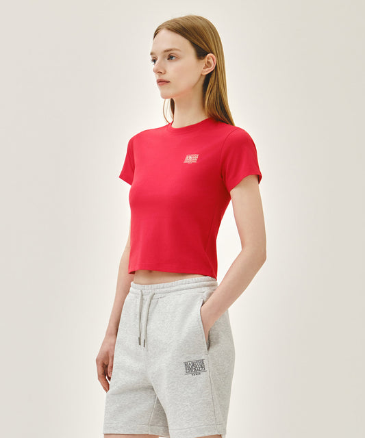 Marithé François Girbaud W ANTIQUE CLASSIC LOGO SLIM CROP TEE red