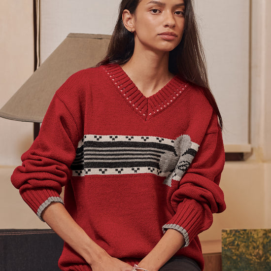 Bitter Cells Clover V Neck Knit - Red