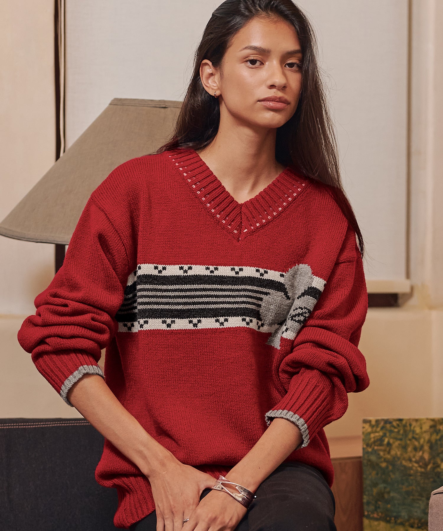 Bitter Cells Clover V Neck Knit - Red