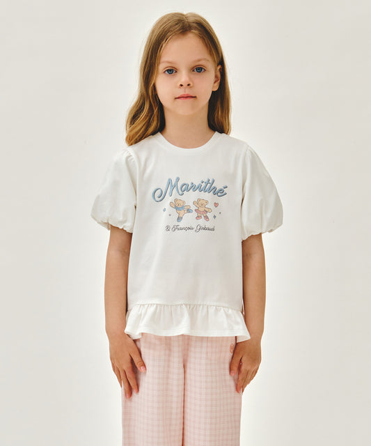 Marithé François Girbaud Kids White Balloon Sleeve Peplum Tee