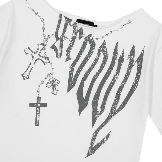 Mahagrid Groovy One Shoulder Tee in White