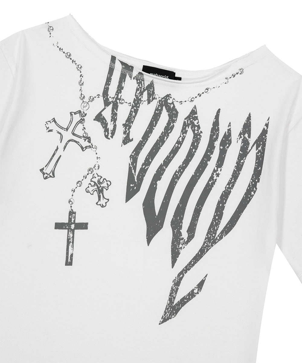 Mahagrid Groovy One Shoulder Tee in White
