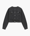 Marithé François Girbaud Women's Collarless Denim Jacket Dark Gray