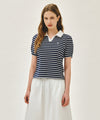 Marithé François Girbaud W COLLAR STRIPE HALF SLEEVE CROP SWEATSHIRT pink