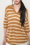 General Idea UNISEX One-Button Collar Stripe Half Knit
