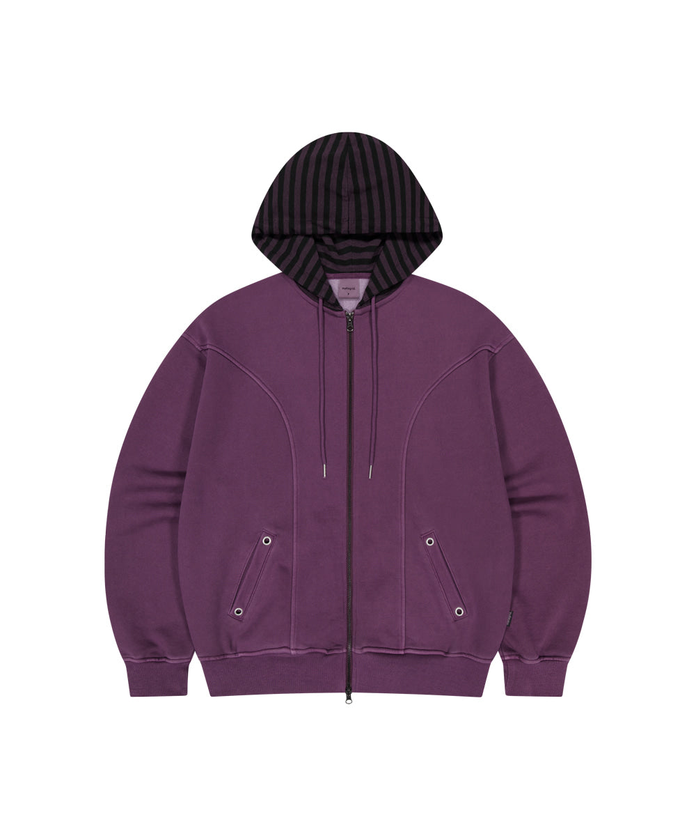 Mahagrid Pigment Stripe Mixed Zip Up Hoodie