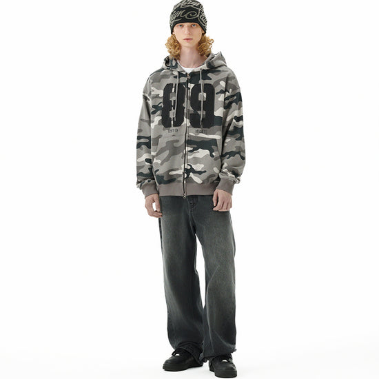 Mahagrid Camo Applique Zip Up Hoodie