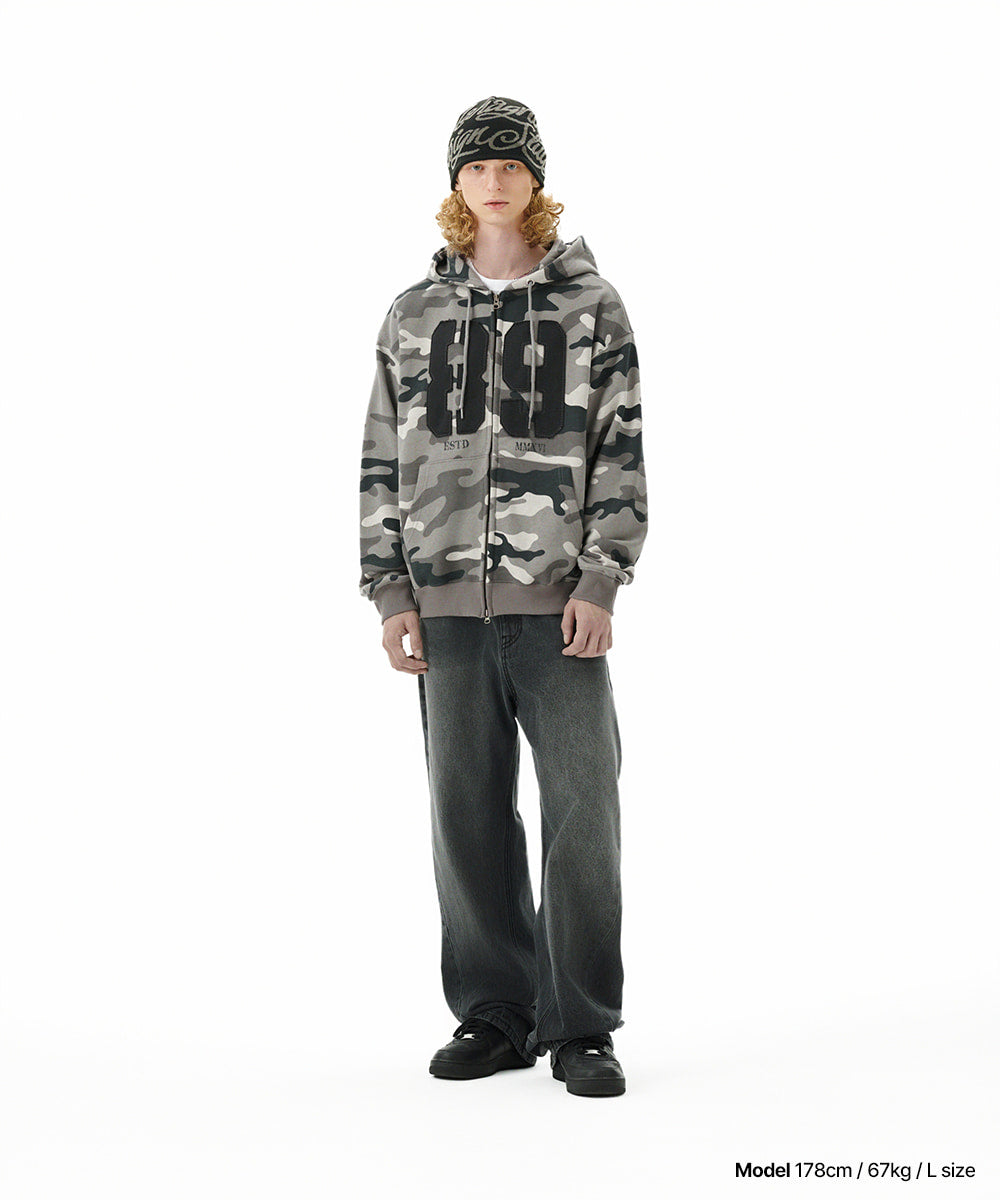 Mahagrid Camo Applique Zip Up Hoodie