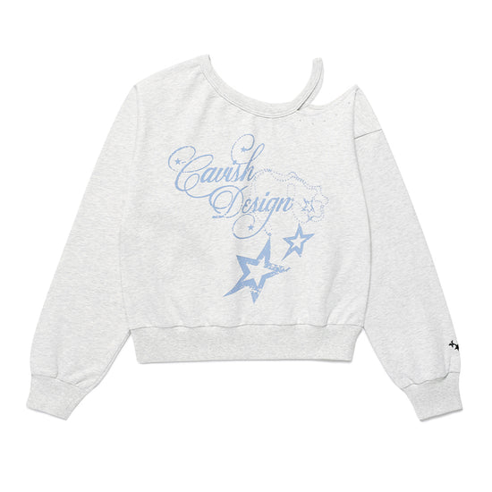 Cavish W OFF SHOULDER NECKLACE SWEATSHIRT [LIGHT GREY]