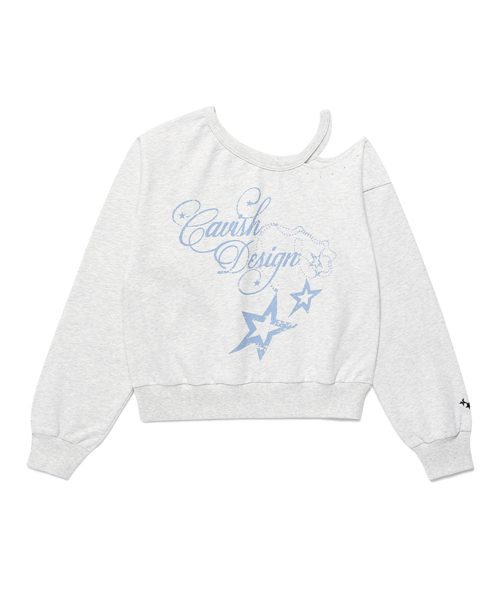 Cavish W OFF SHOULDER NECKLACE SWEATSHIRT [LIGHT GREY]